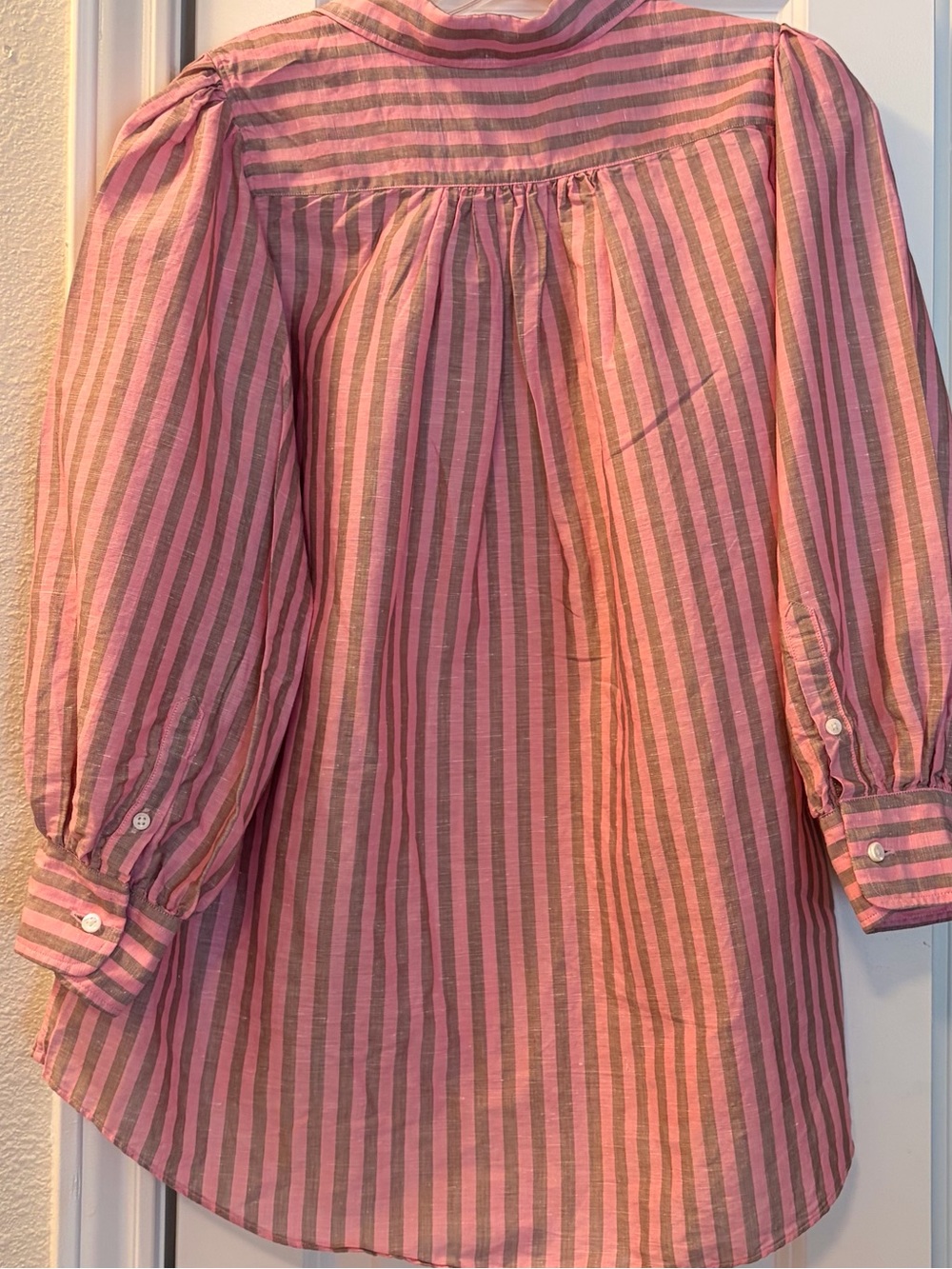 ANN MASHBURN Pink and Gray Striped Linen/Cotton Shirt - Picture 8 of 10